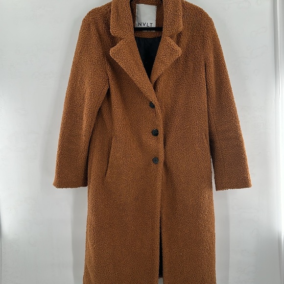 Anthropologie NVLT Long Flat Bouclé Teddy Overcoat Brown‎ Medium - Picture 2 of 7
